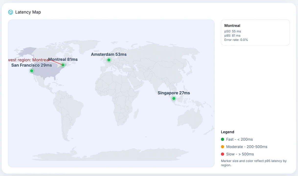 World map showing Cloudflare load times by region