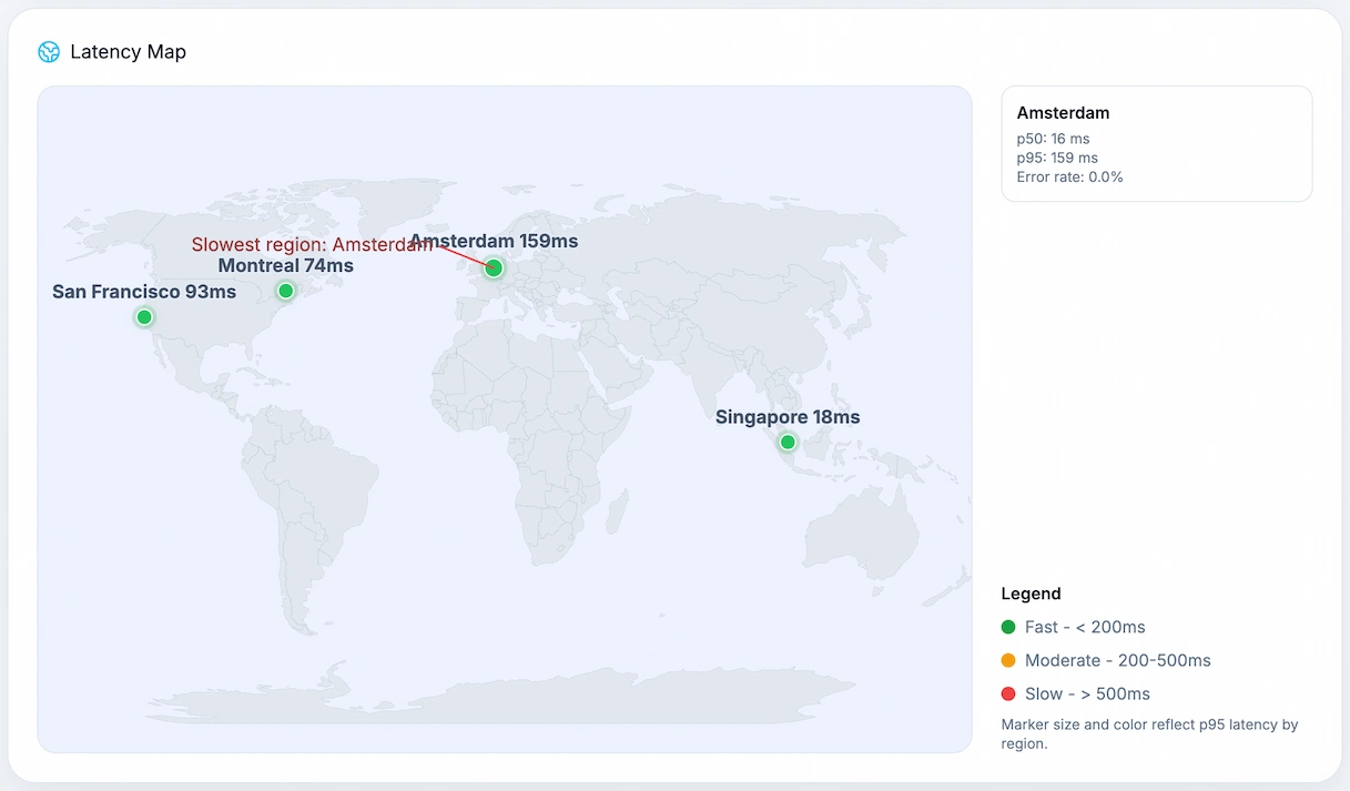 World map showing Google Fonts load times by region